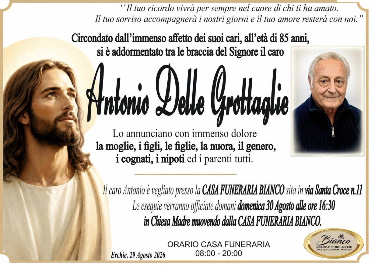 Necrologio di Antonio Delle Grottaglie