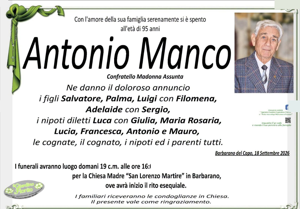 Necrologio di Antonio Manco
