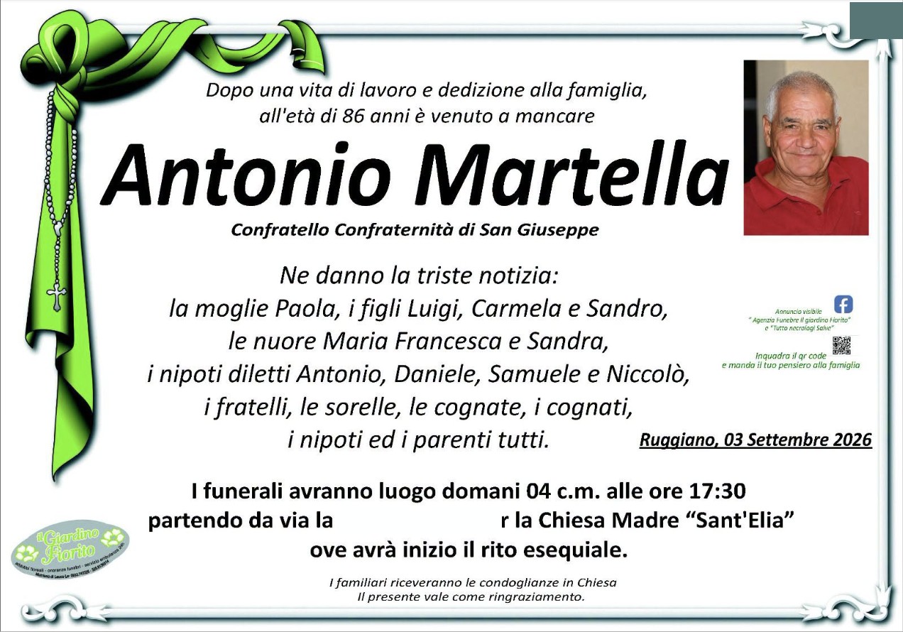 Necrologio di Antonio Martella