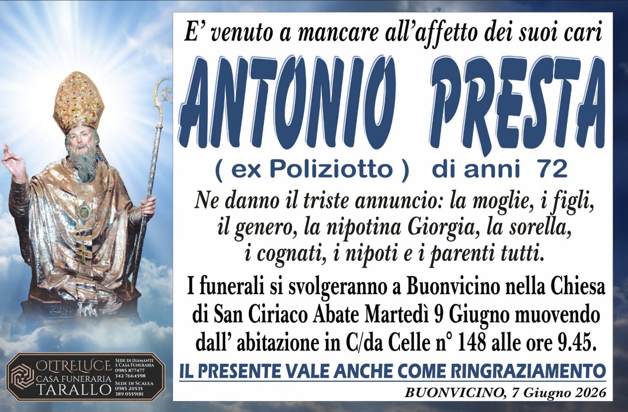 Necrologio di Antonio Presta