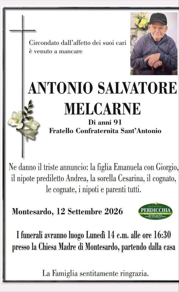Necrologio di Antonio Salvatore Melcarne