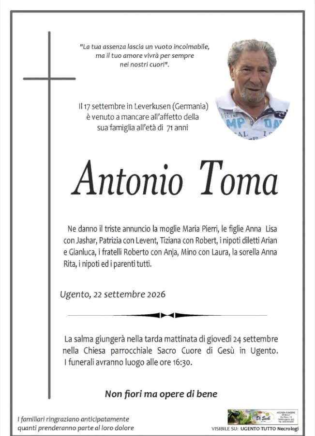 Necrologio di Antonio Toma