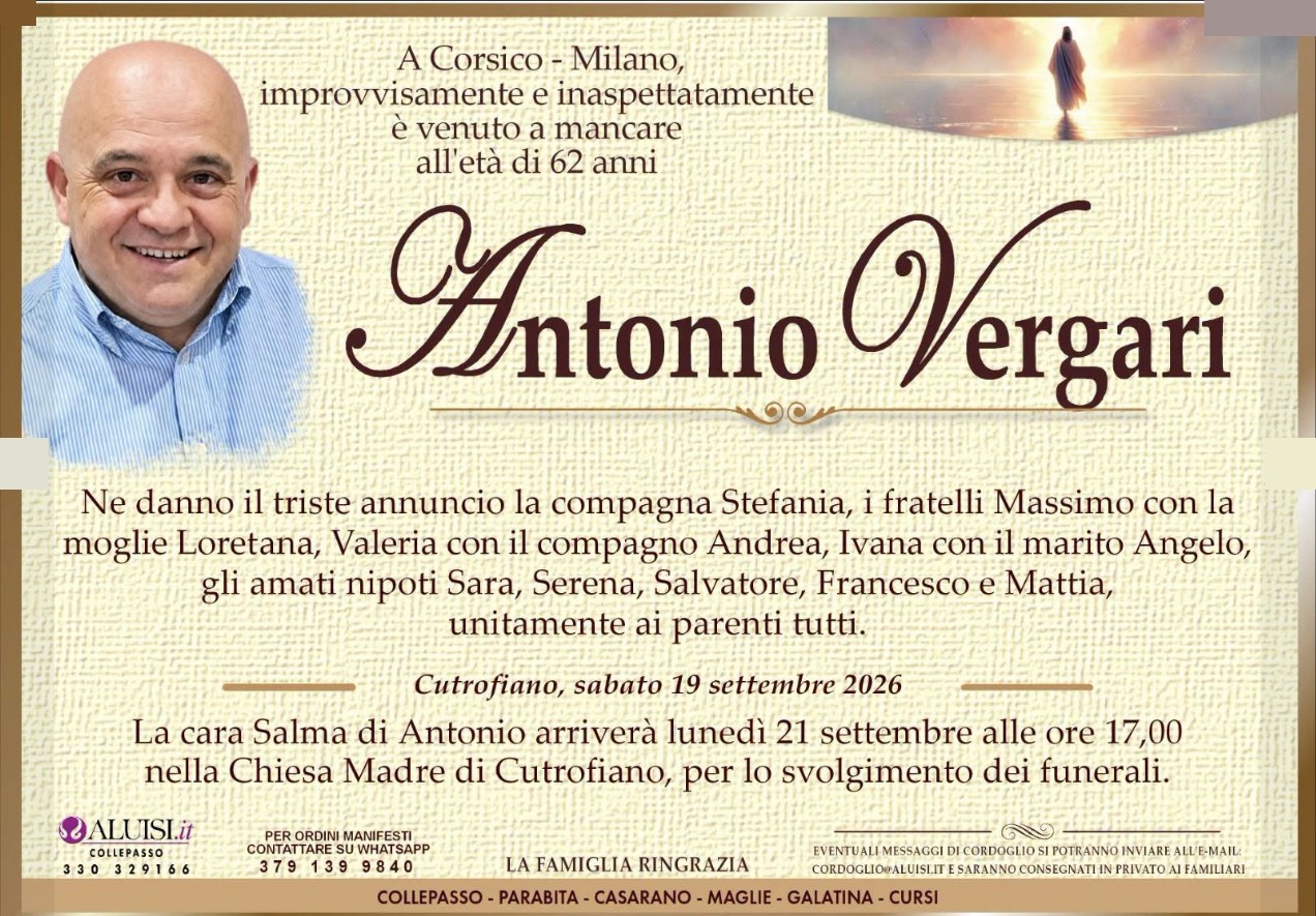 Necrologio di Antonio Vergari
