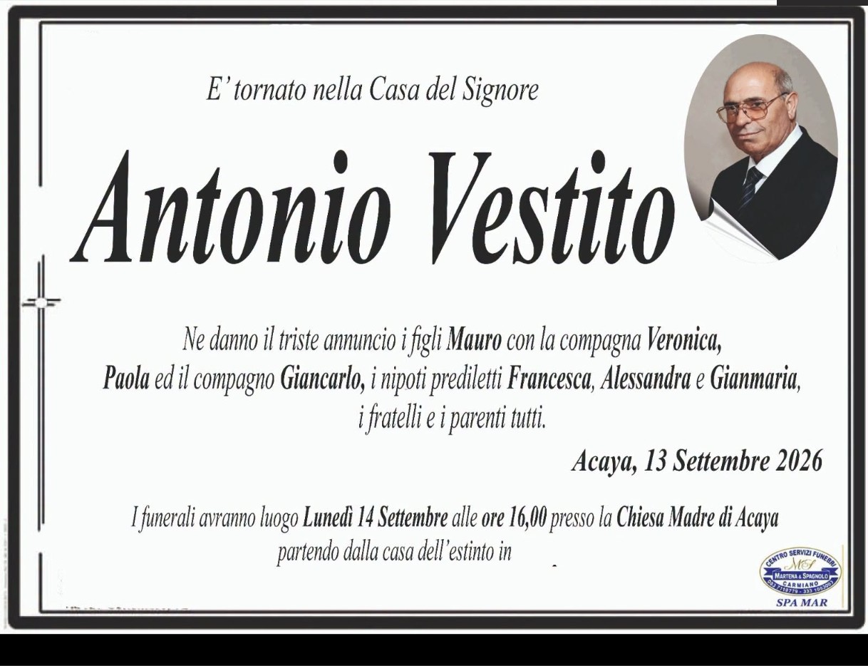 Necrologio di Antonio Vestito