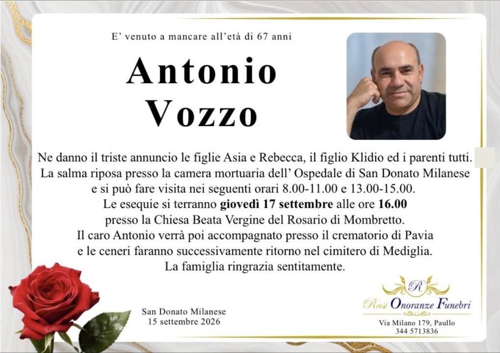 Necrologio di Antonio Vozzo