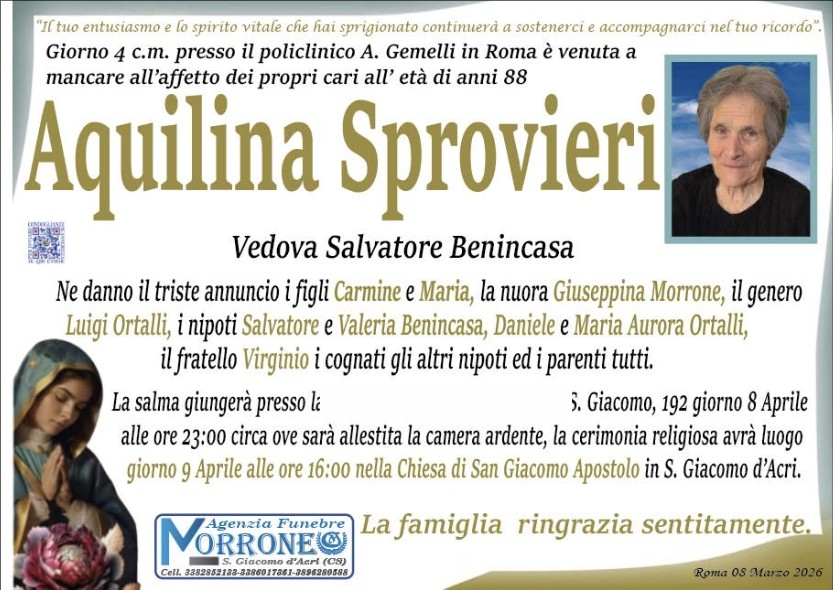 Necrologio di Aquilina Sprovieri