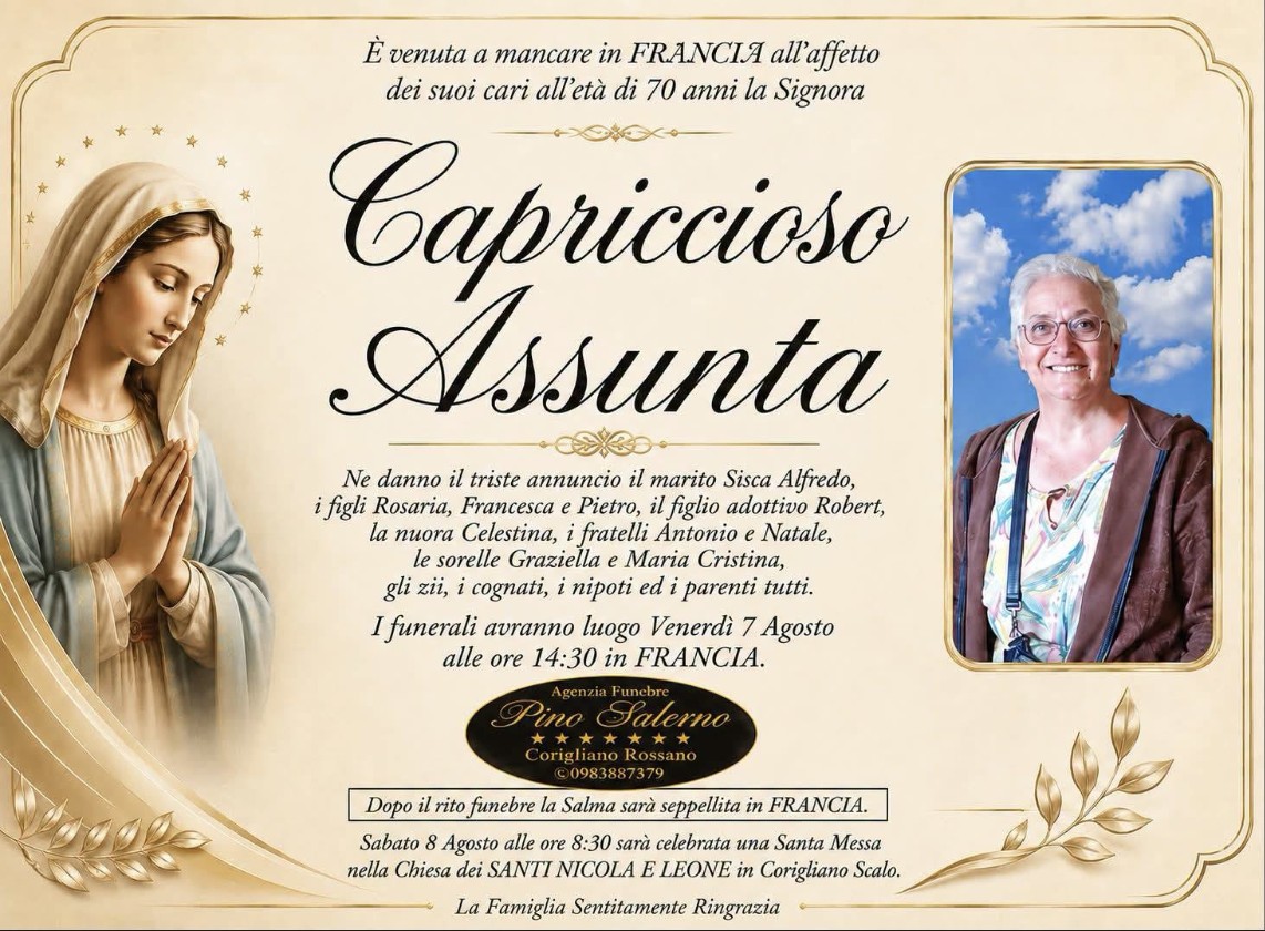 Necrologio di Assunta Capriccioso