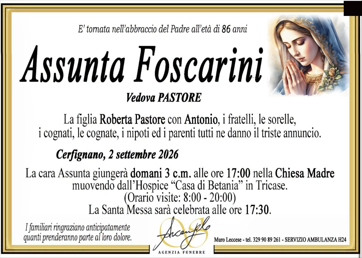 Necrologio di Assunta Foscarini