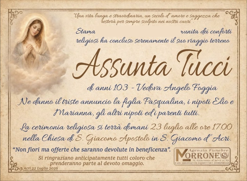 Necrologio di Assunta Tucci