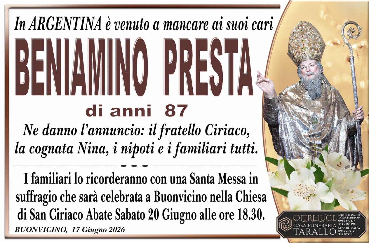Necrologio di Beniamino Presta