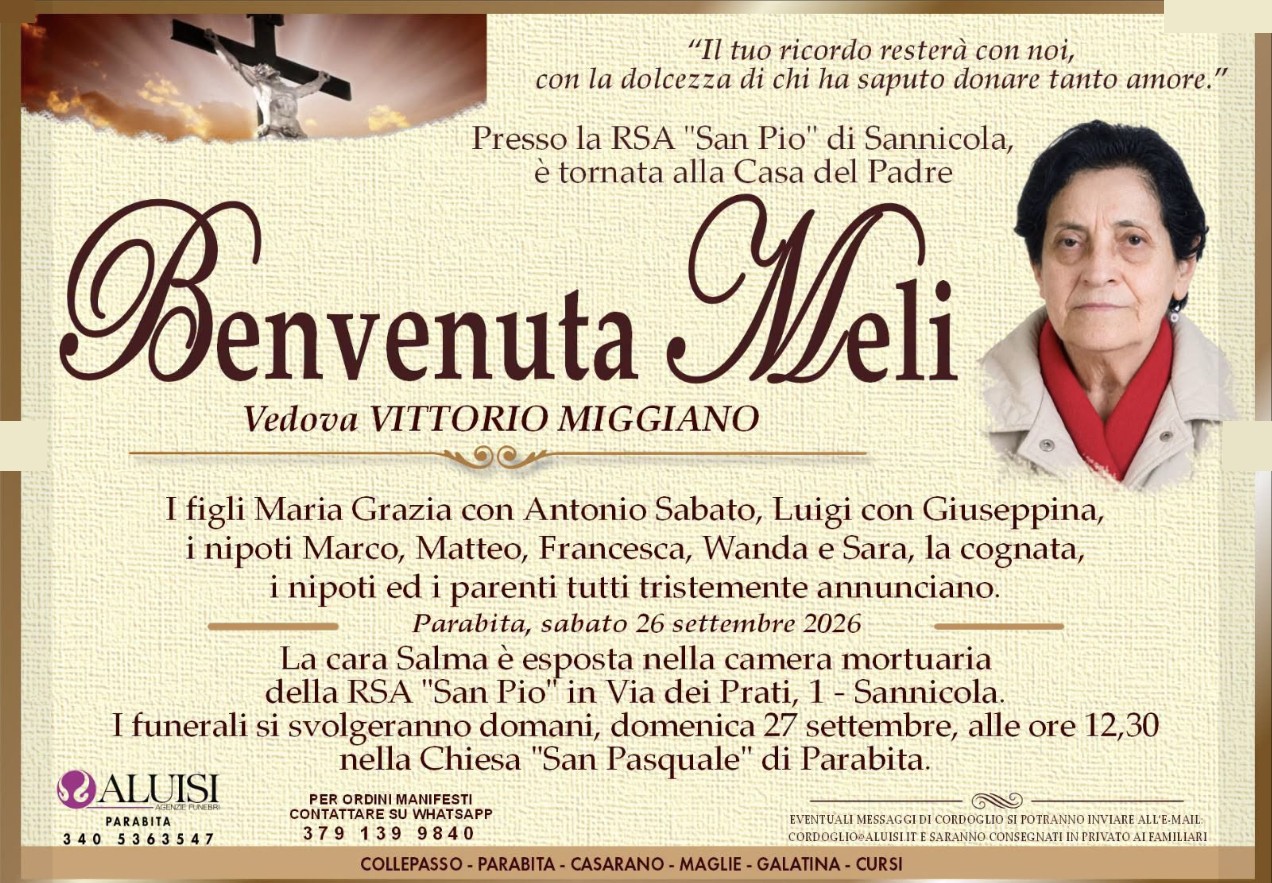 Necrologio di Benvenuta Meli