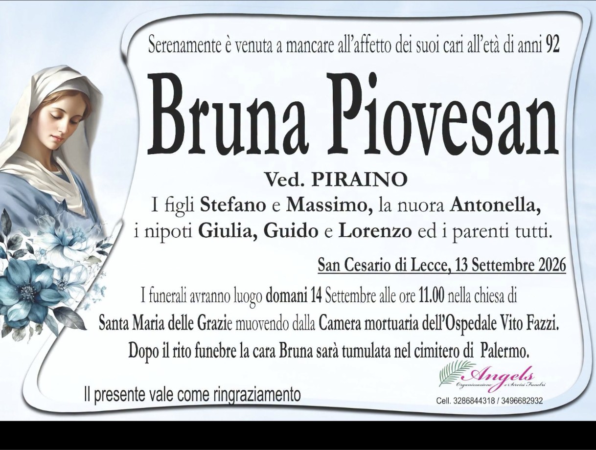 Necrologio di Bruna Piovesan