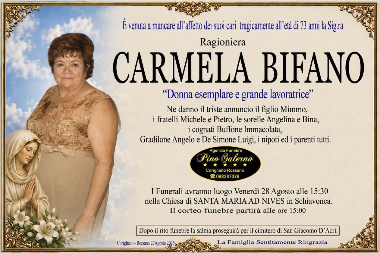Necrologio di Carmela Bifano
