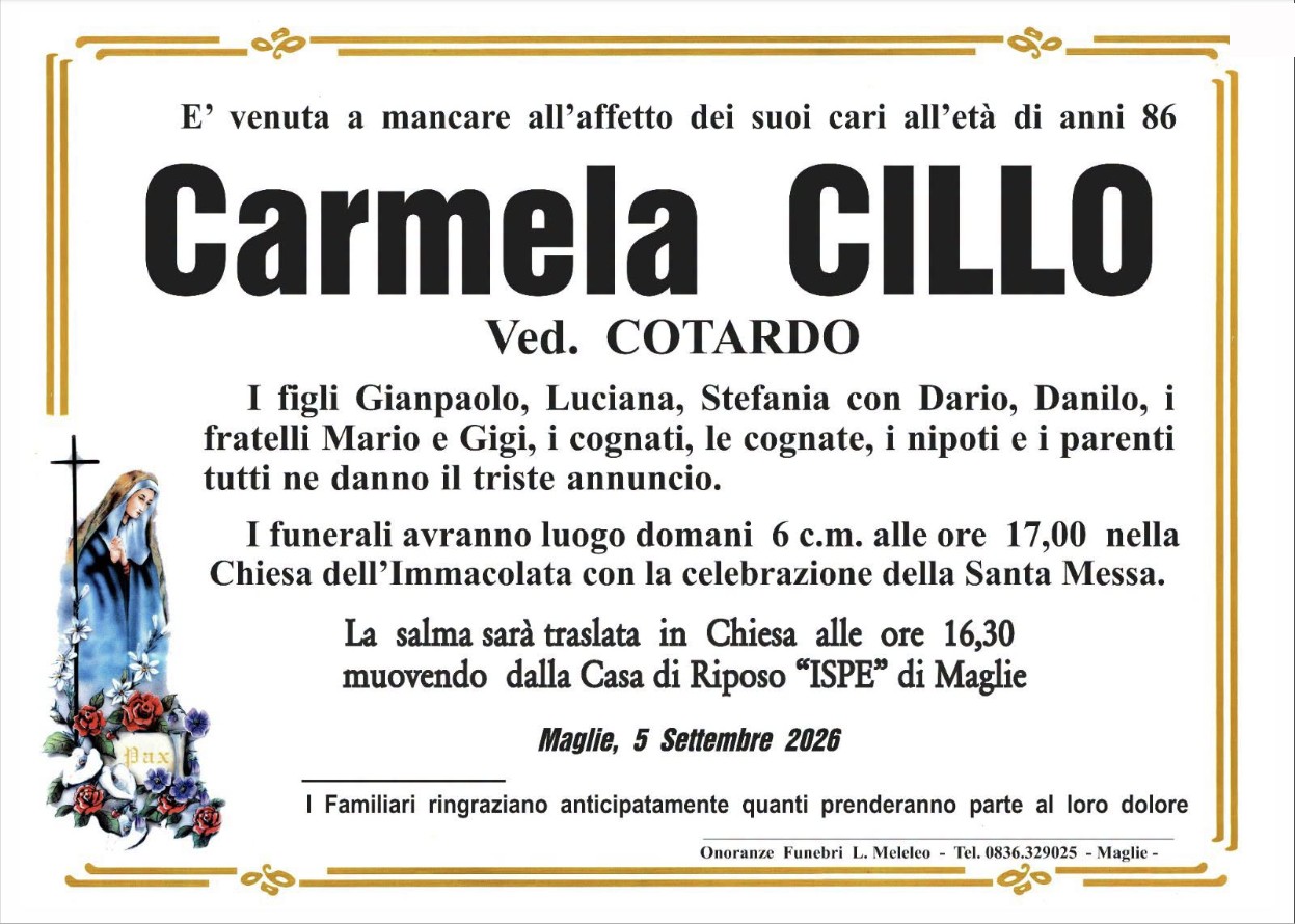 Necrologio di Carmela Cillo