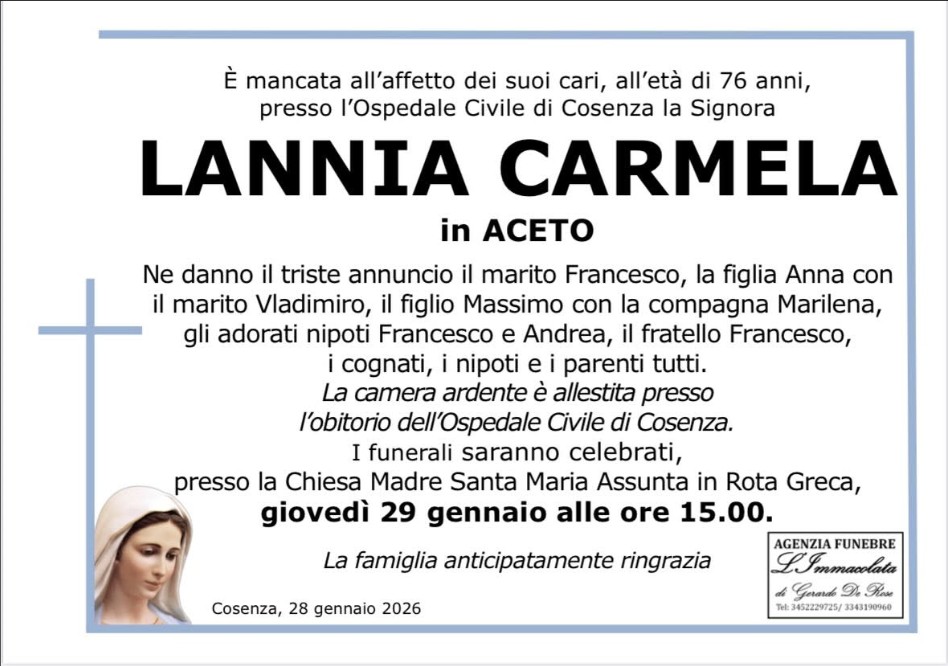 Necrologio di Carmela Lannia