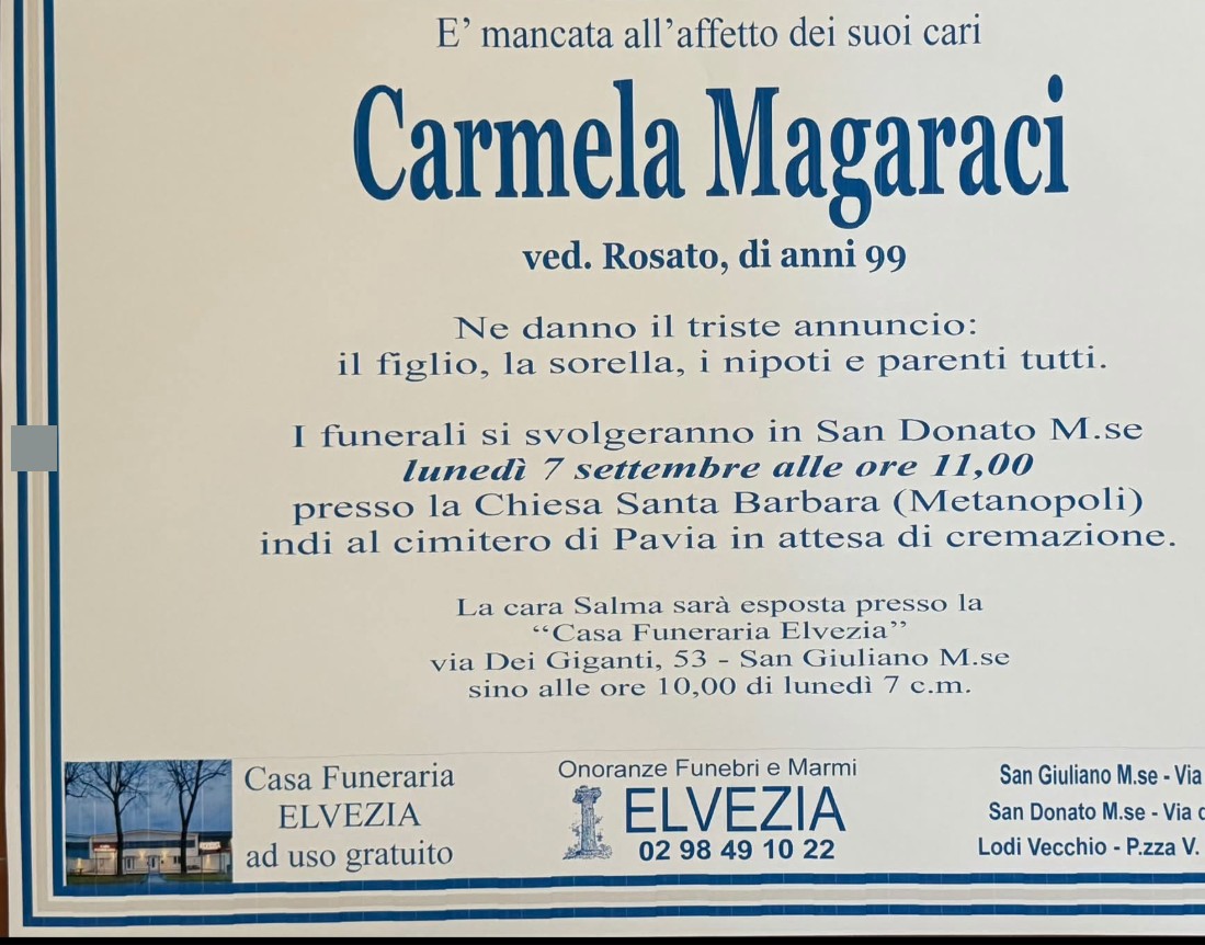 Necrologio di Carmela Magaraci