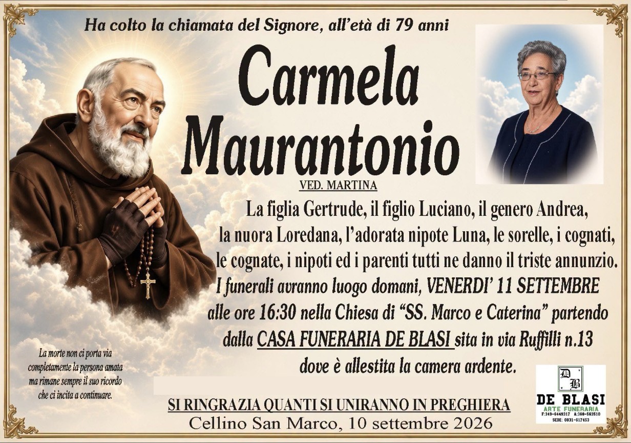 Necrologio di Carmela Maurantonio