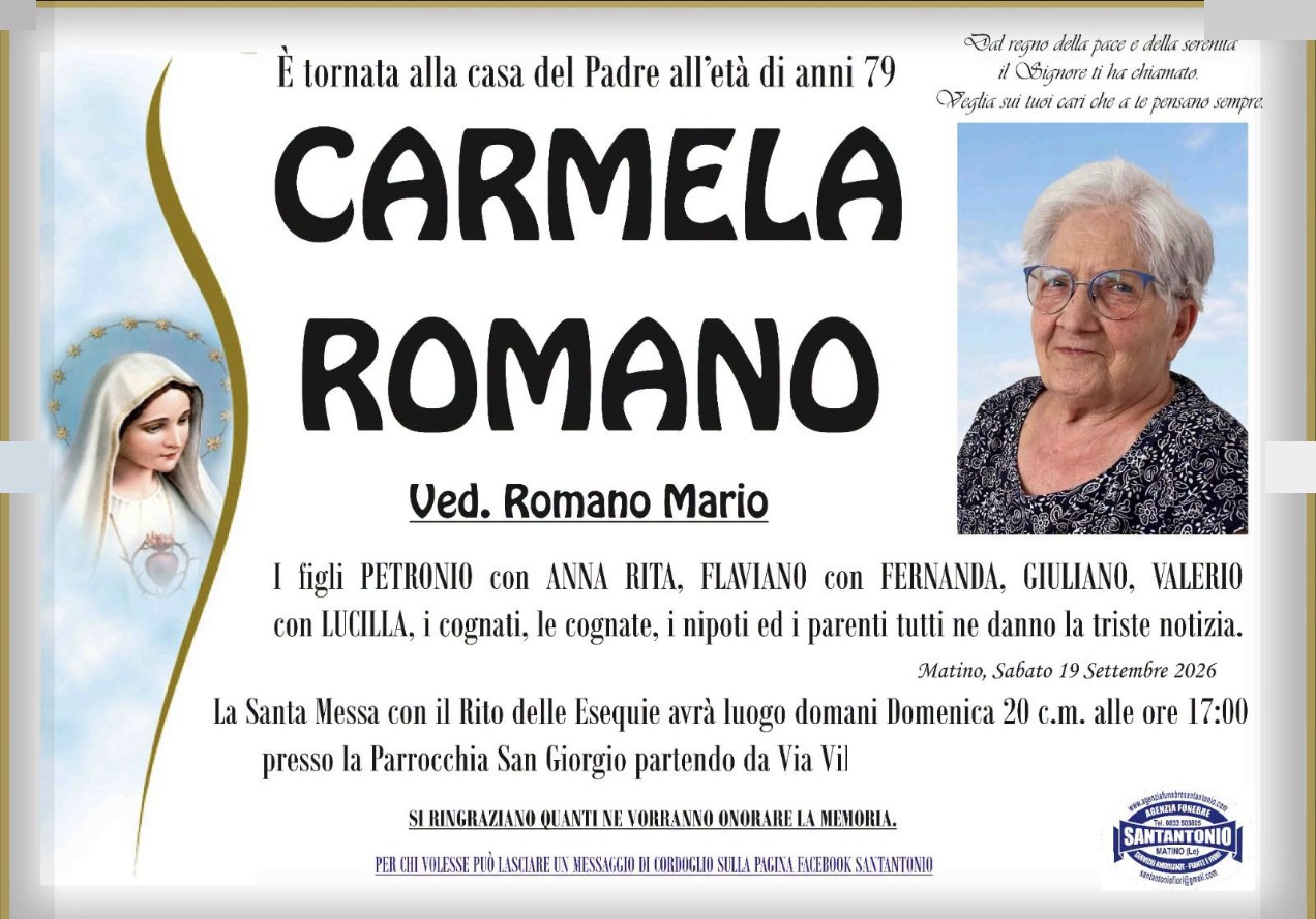Necrologio di Carmela Romano