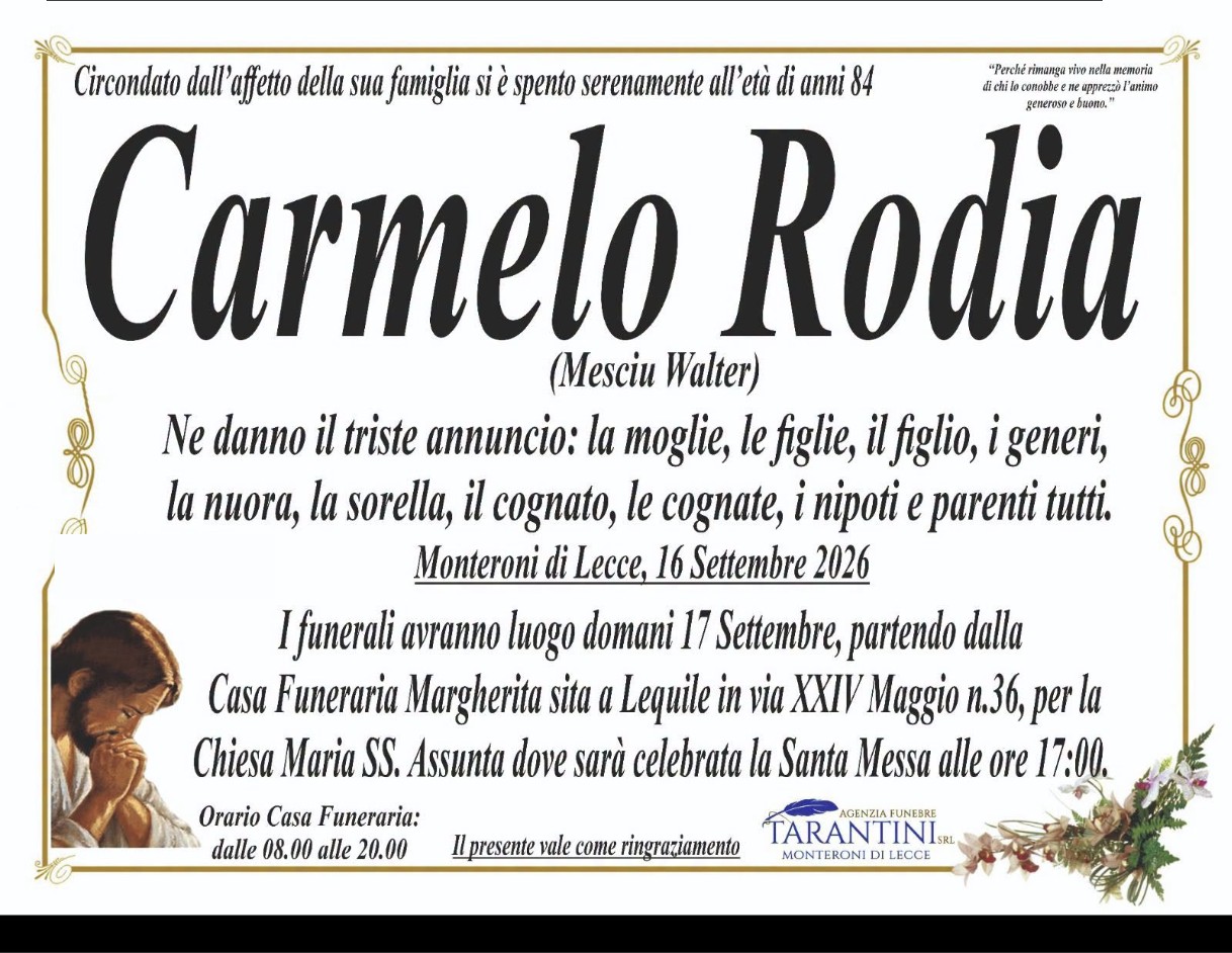Necrologio di Carmelo Rodia