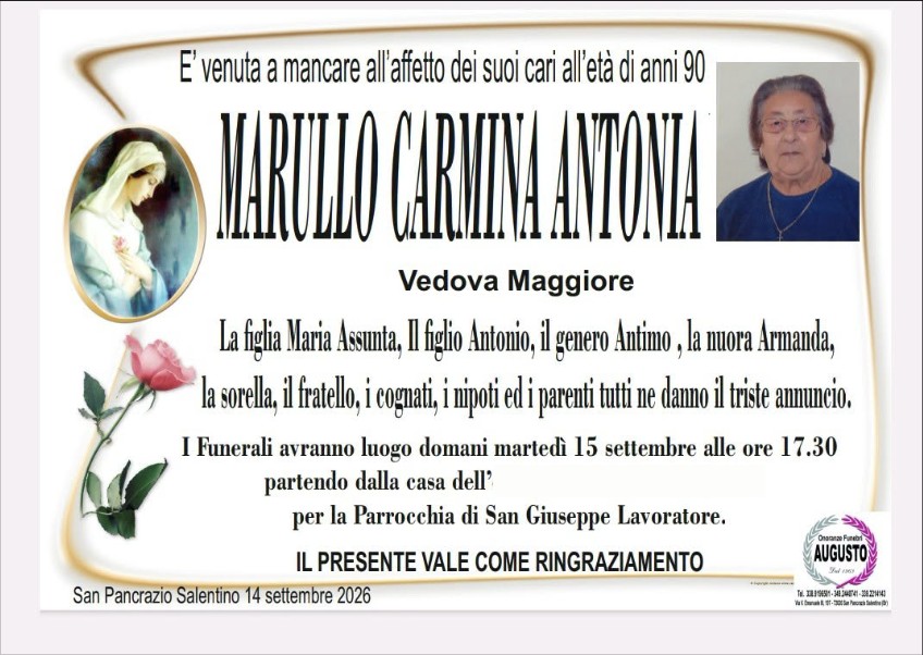 Necrologio di Carmina Antonia Marullo