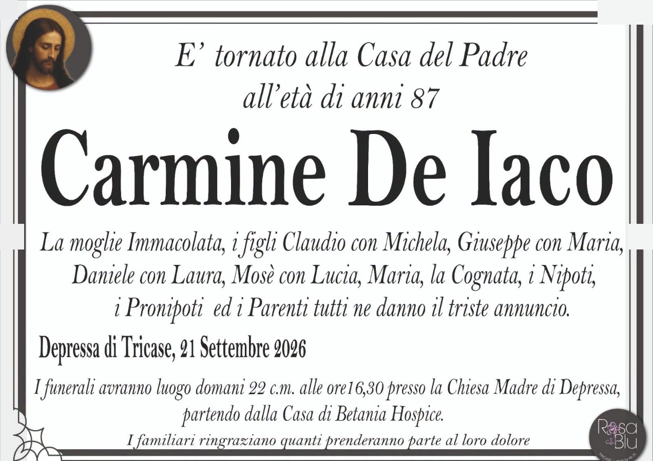Necrologio di Carmine De Iaco