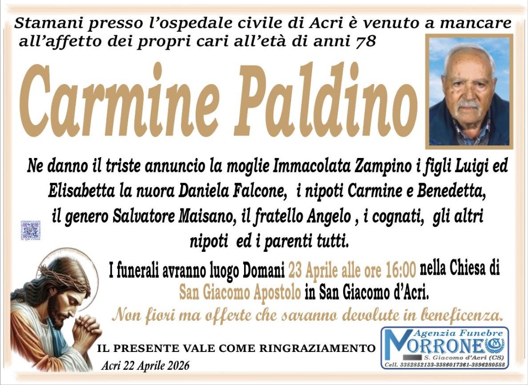 Necrologio di Carmine Paldino