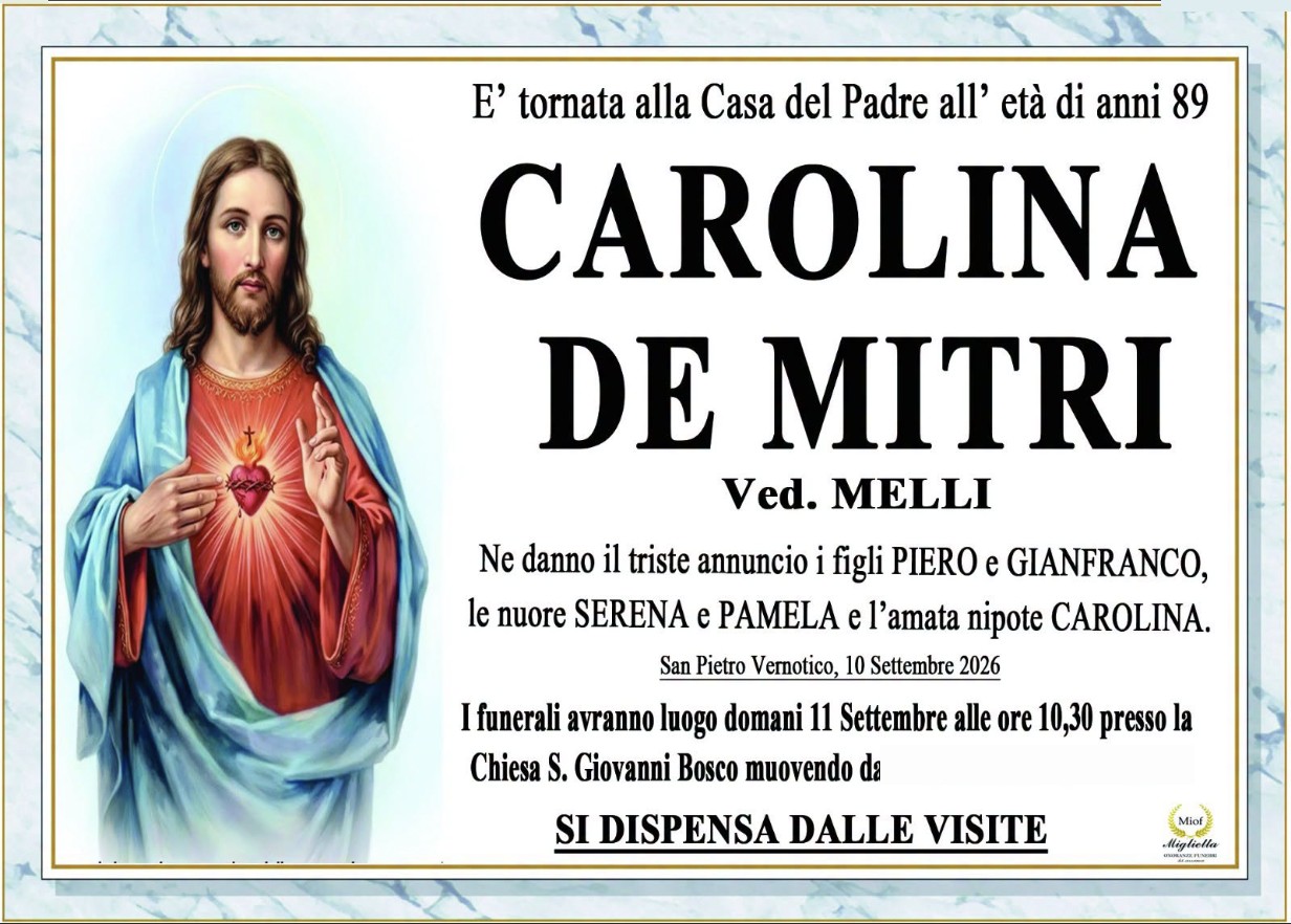 Necrologio di Carolina De Mitri