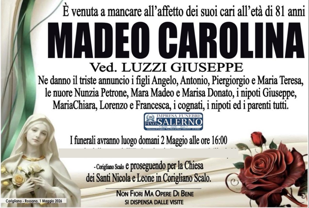 Necrologio di Carolina Madeo