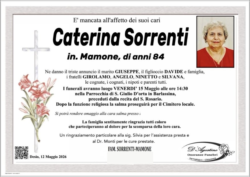 Necrologio di Caterina Sorrenti