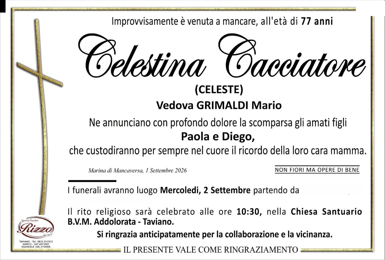 Necrologio di Celestina Cacciatore