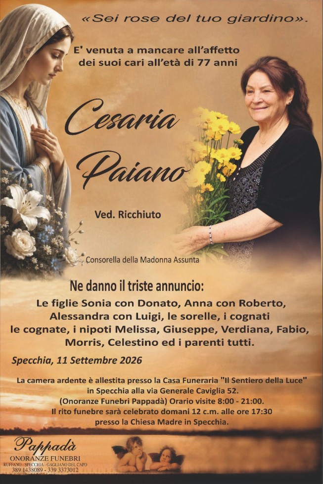 Necrologio di Cesaria Paiano