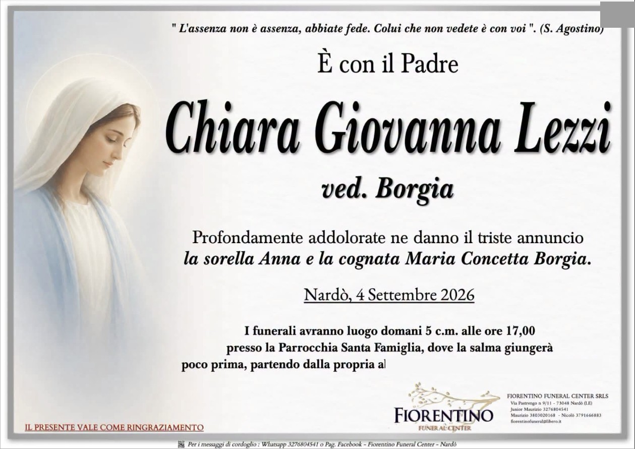 Necrologio di Chiara Giovanna Lezzi