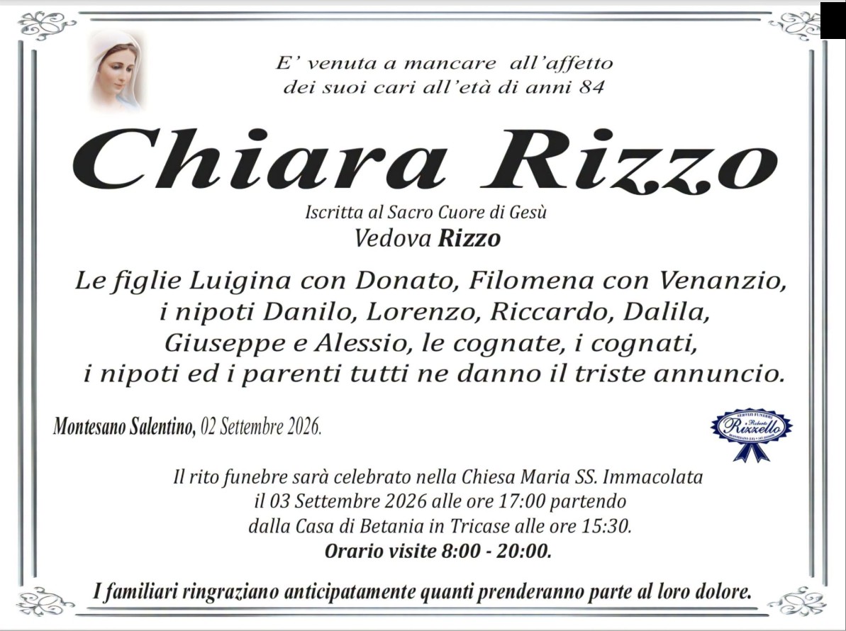 Necrologio di Chiara Rizzo