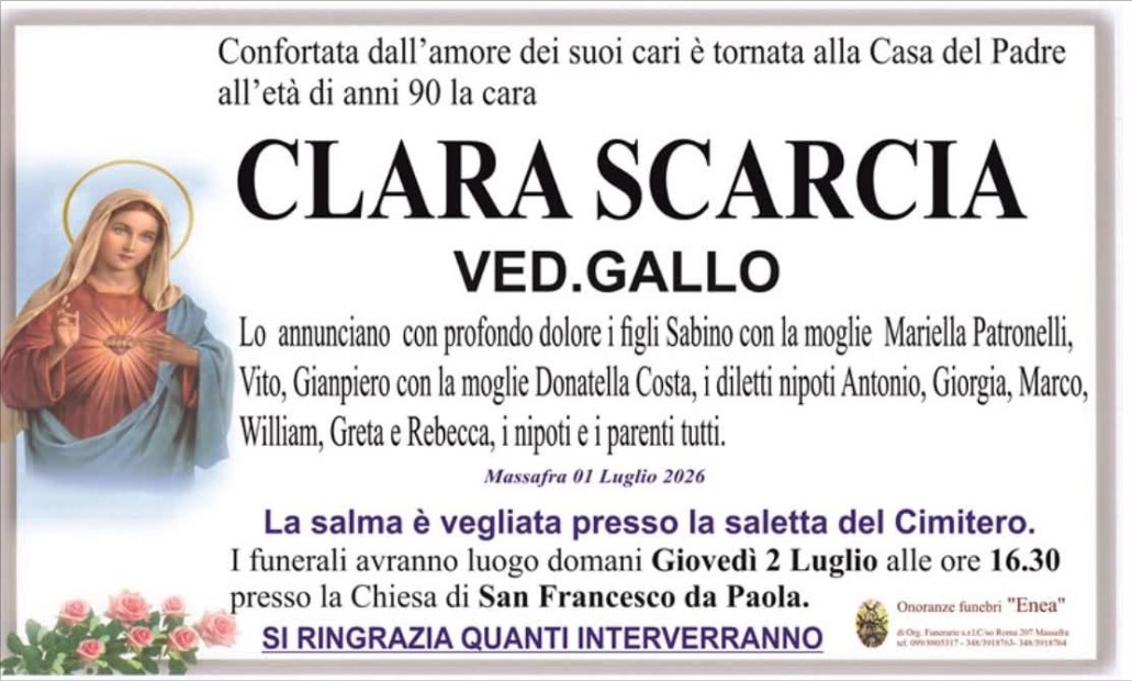 Necrologio di Clara Scarcia