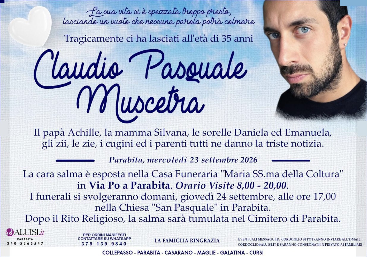 Necrologio di Claudio Pasquale Muscetra