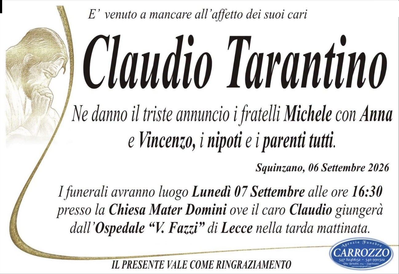 Necrologio di Claudio Tarantino