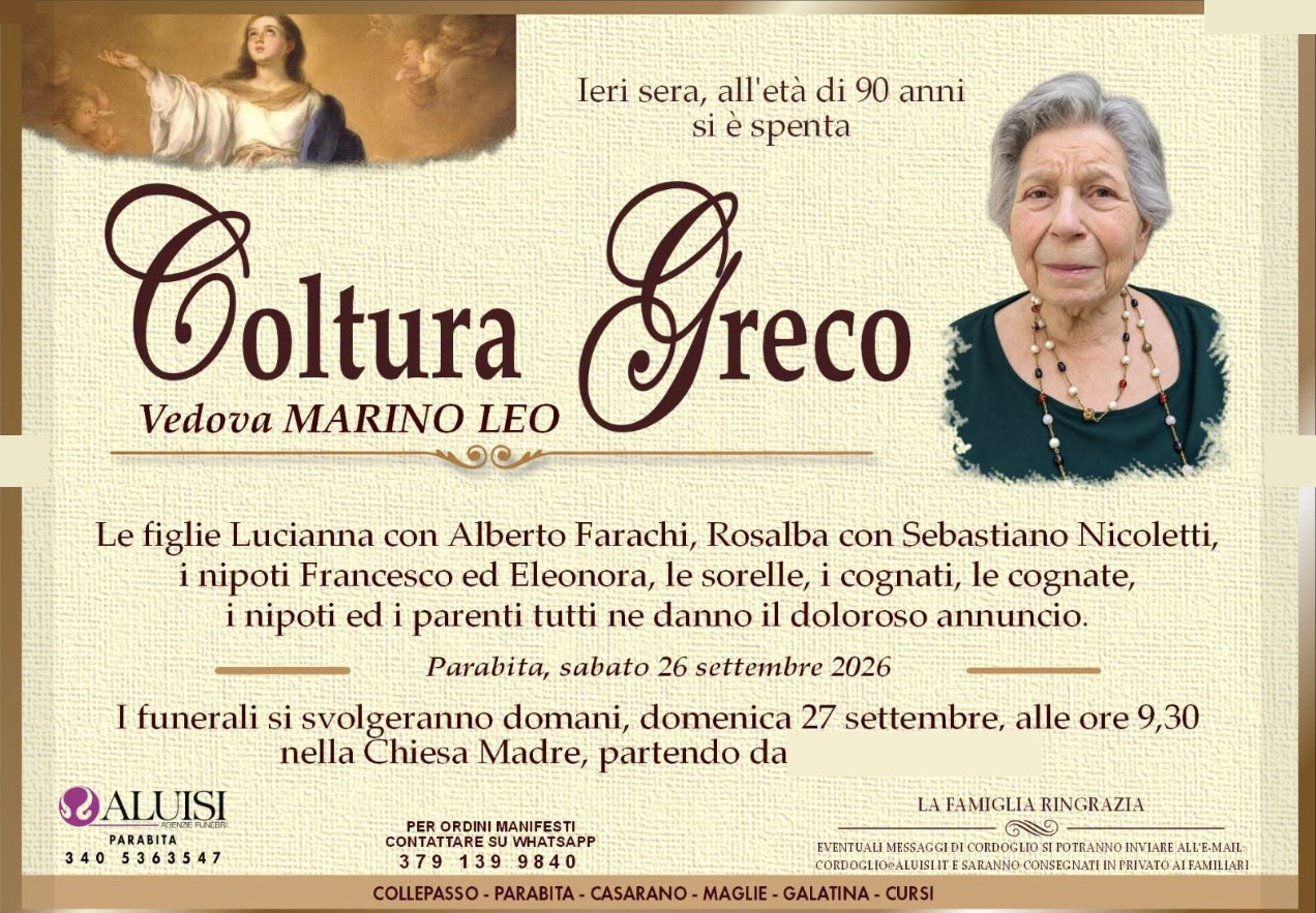 Necrologio di Coltura Greco