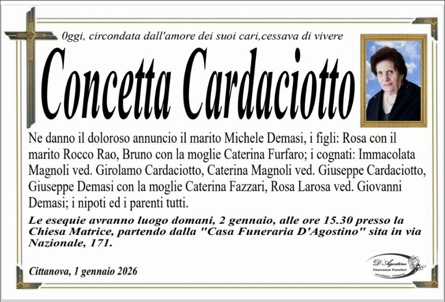 Necrologio di Concetta Cardaciotto