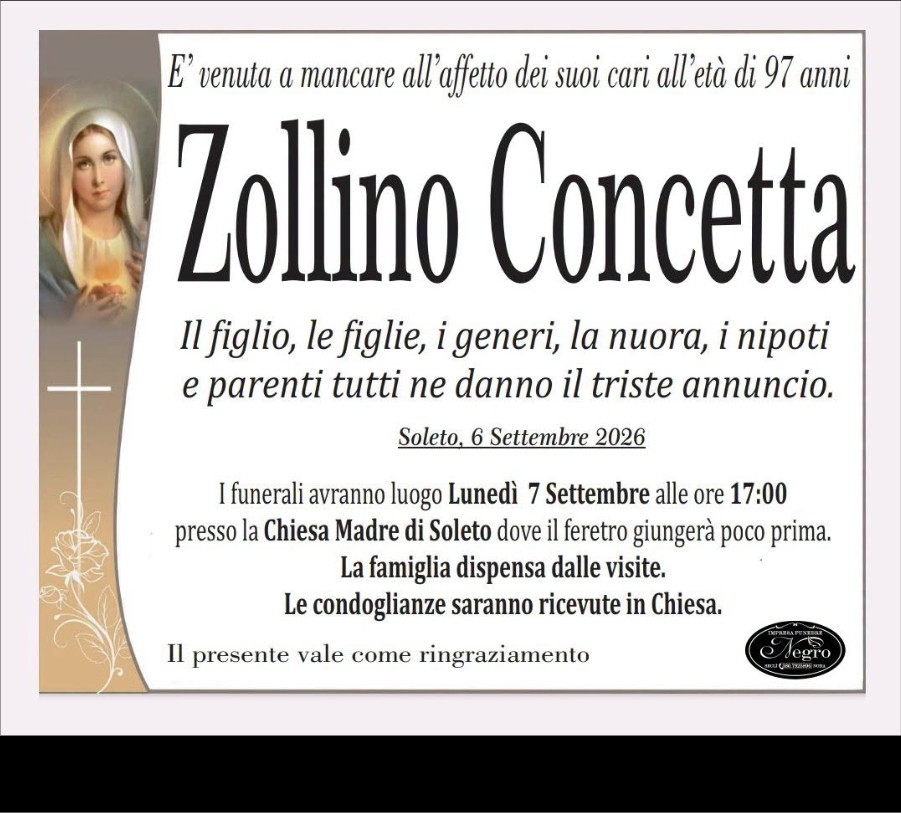 Necrologio di Concetta Zollino