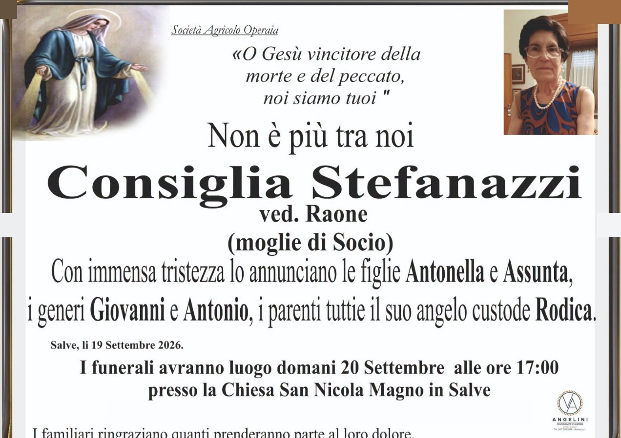 Necrologio di Consiglia Stefanazzi
