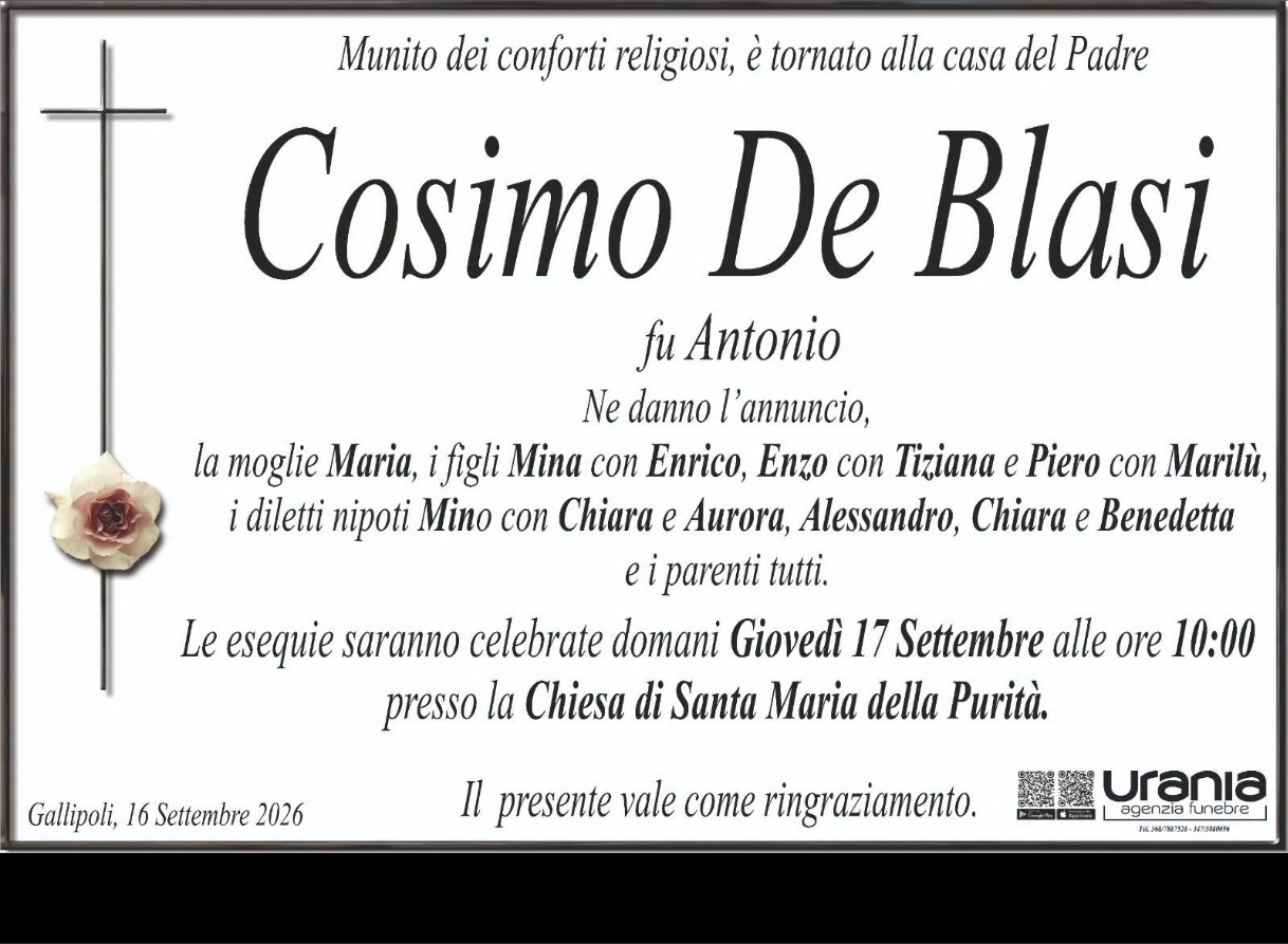 Necrologio di Cosimo De Blasi
