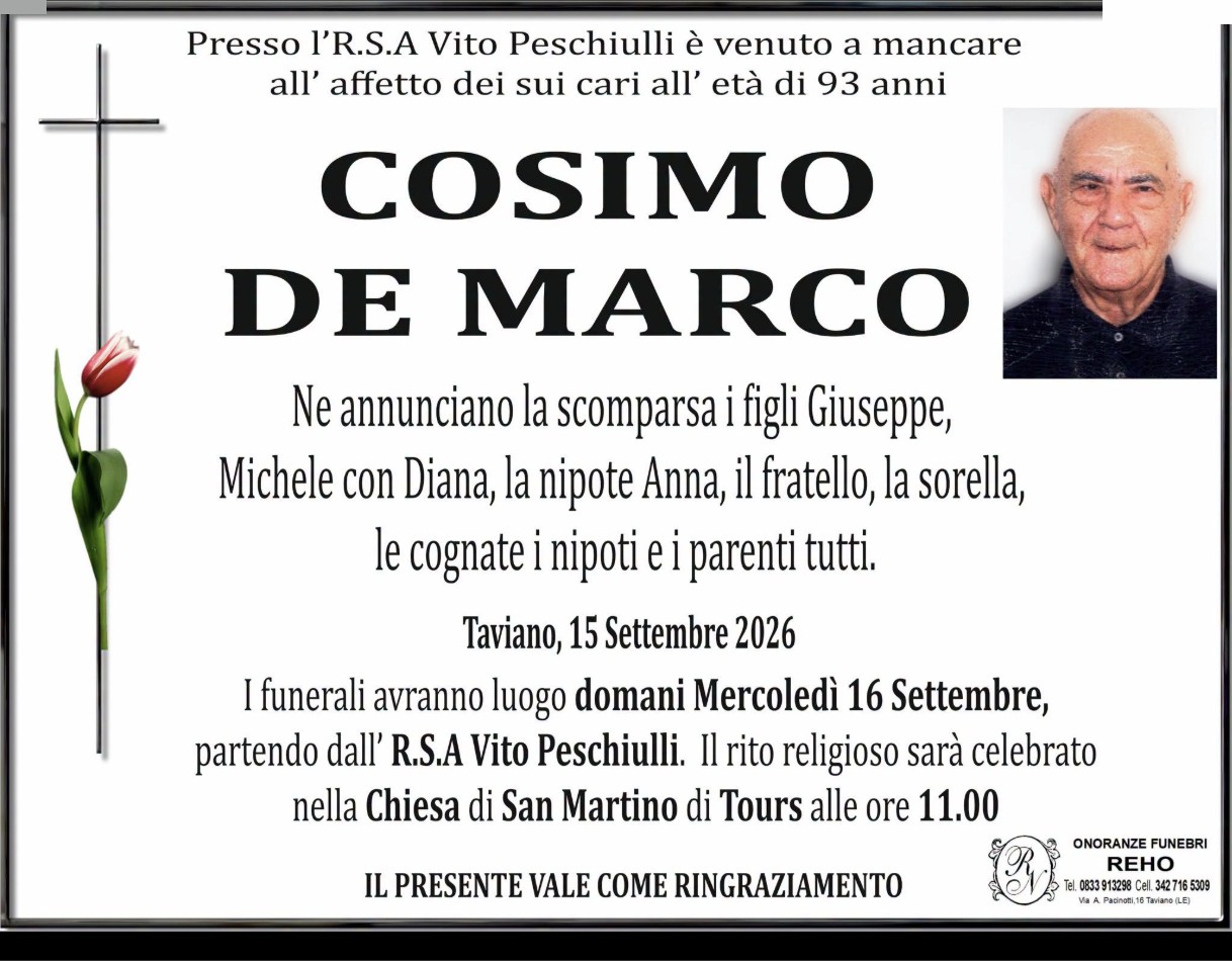 Necrologio di Cosimo De Marco