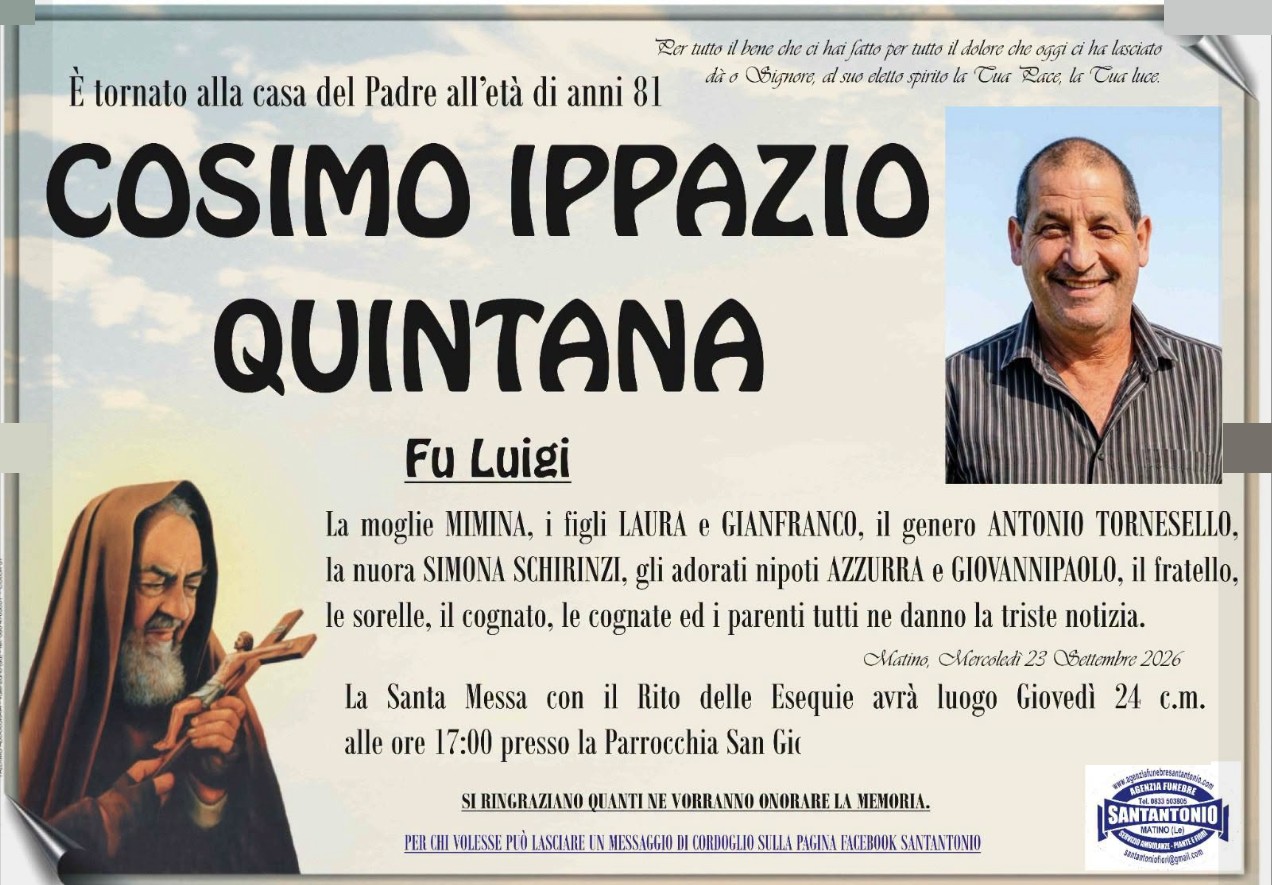 Necrologio di Cosimo Ippazio Quintana