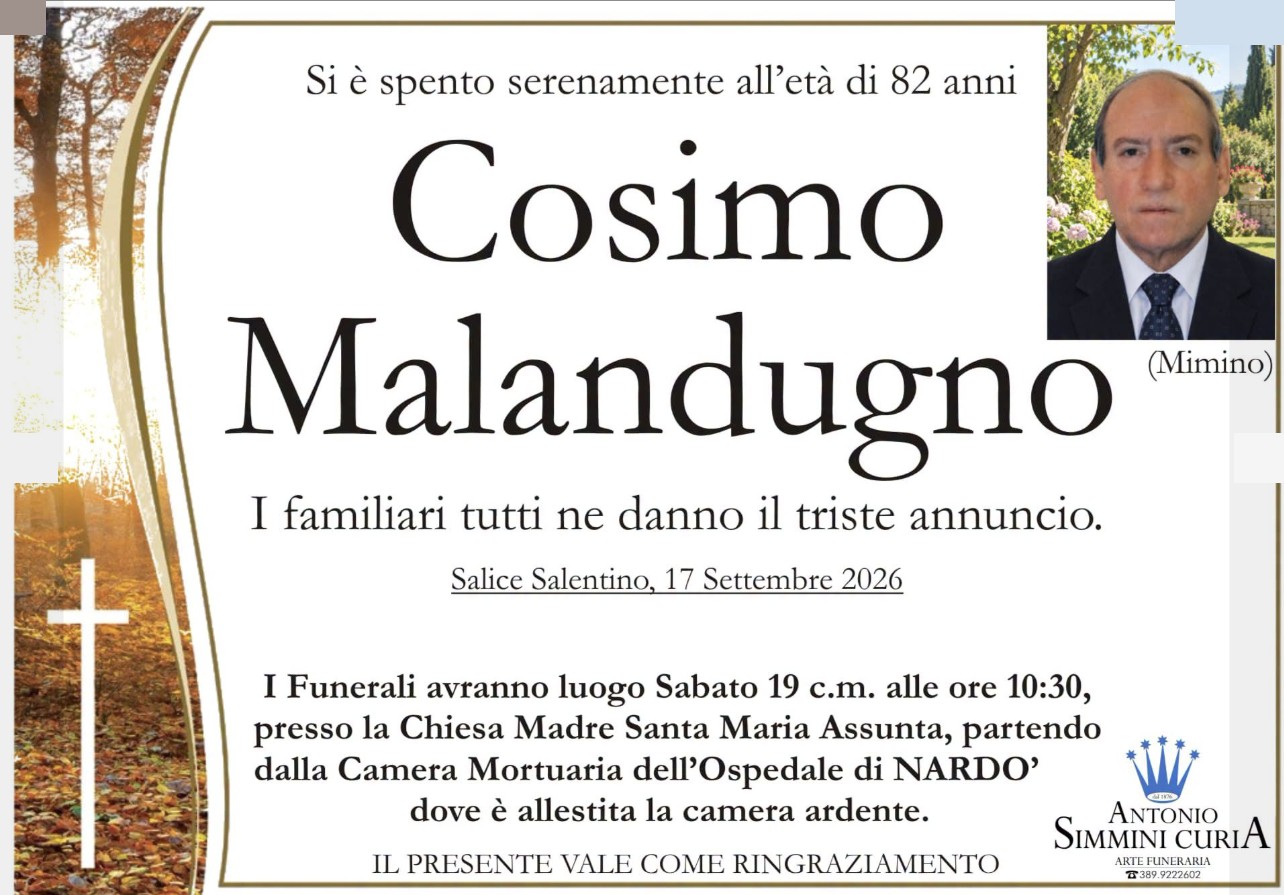 Necrologio di Cosimo Malandugno