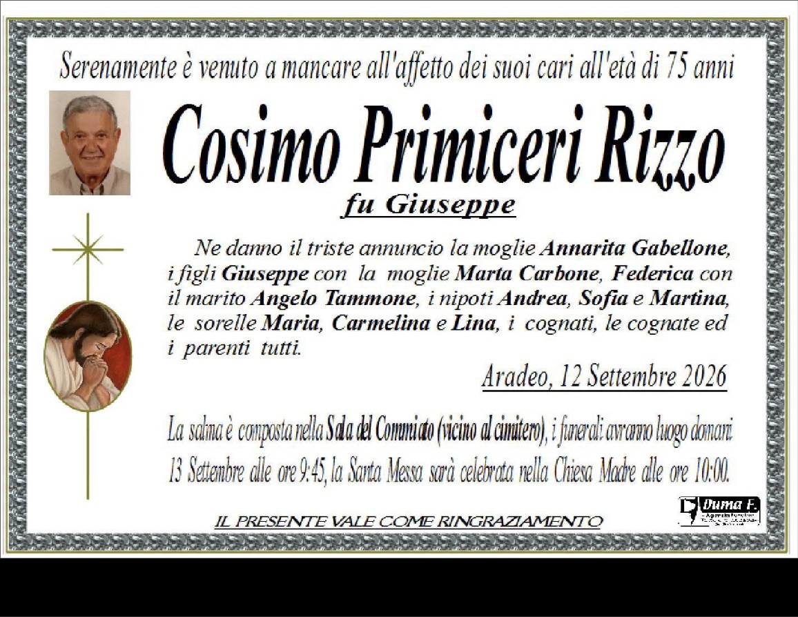 Necrologio di Cosimo Primiceri Rizzo
