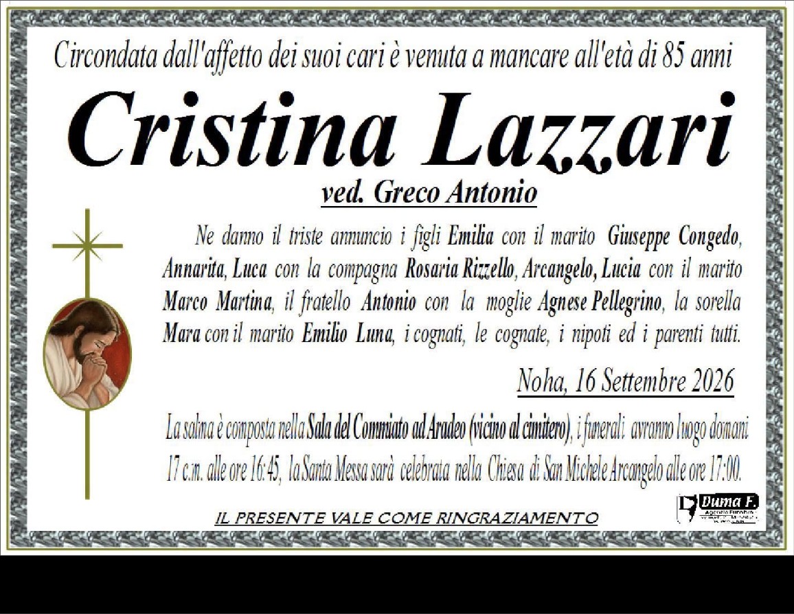 Necrologio di Cristina Lazzari