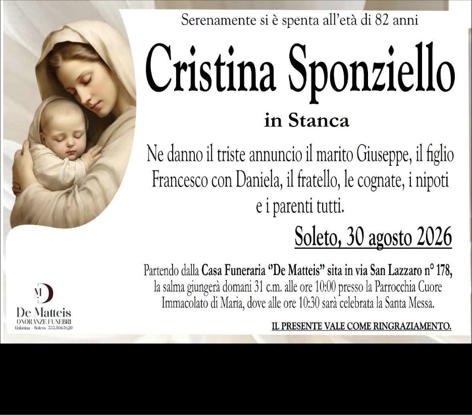 Necrologio di Cristina Sponziello