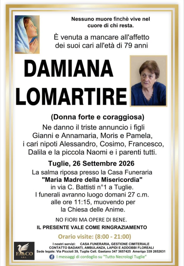 Necrologio di Damiana Lomartire