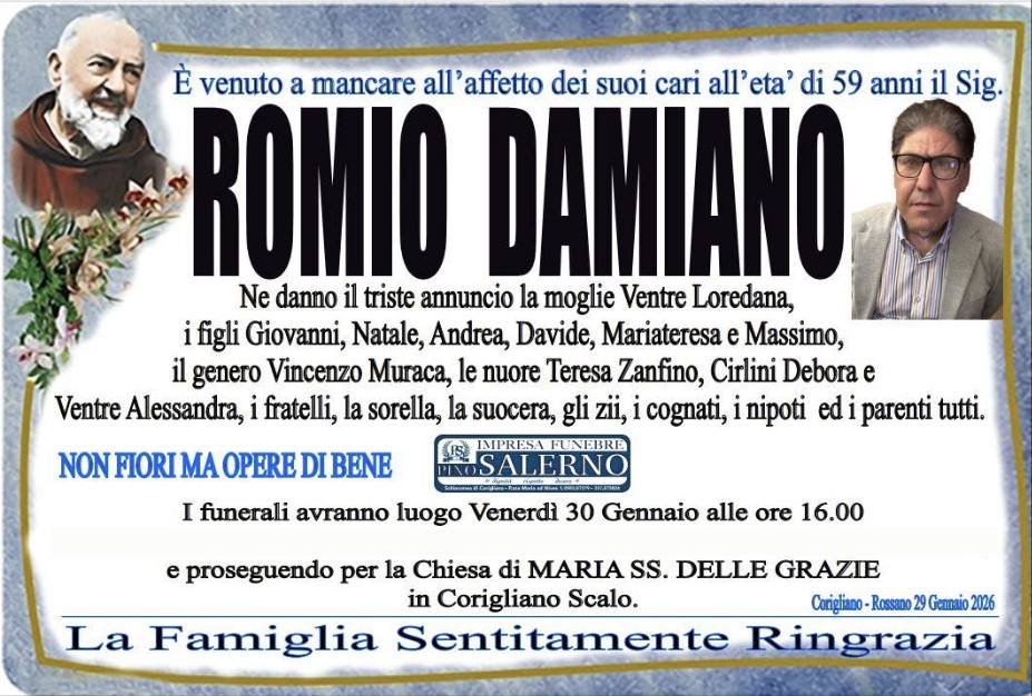 Necrologio di Damiano Romio