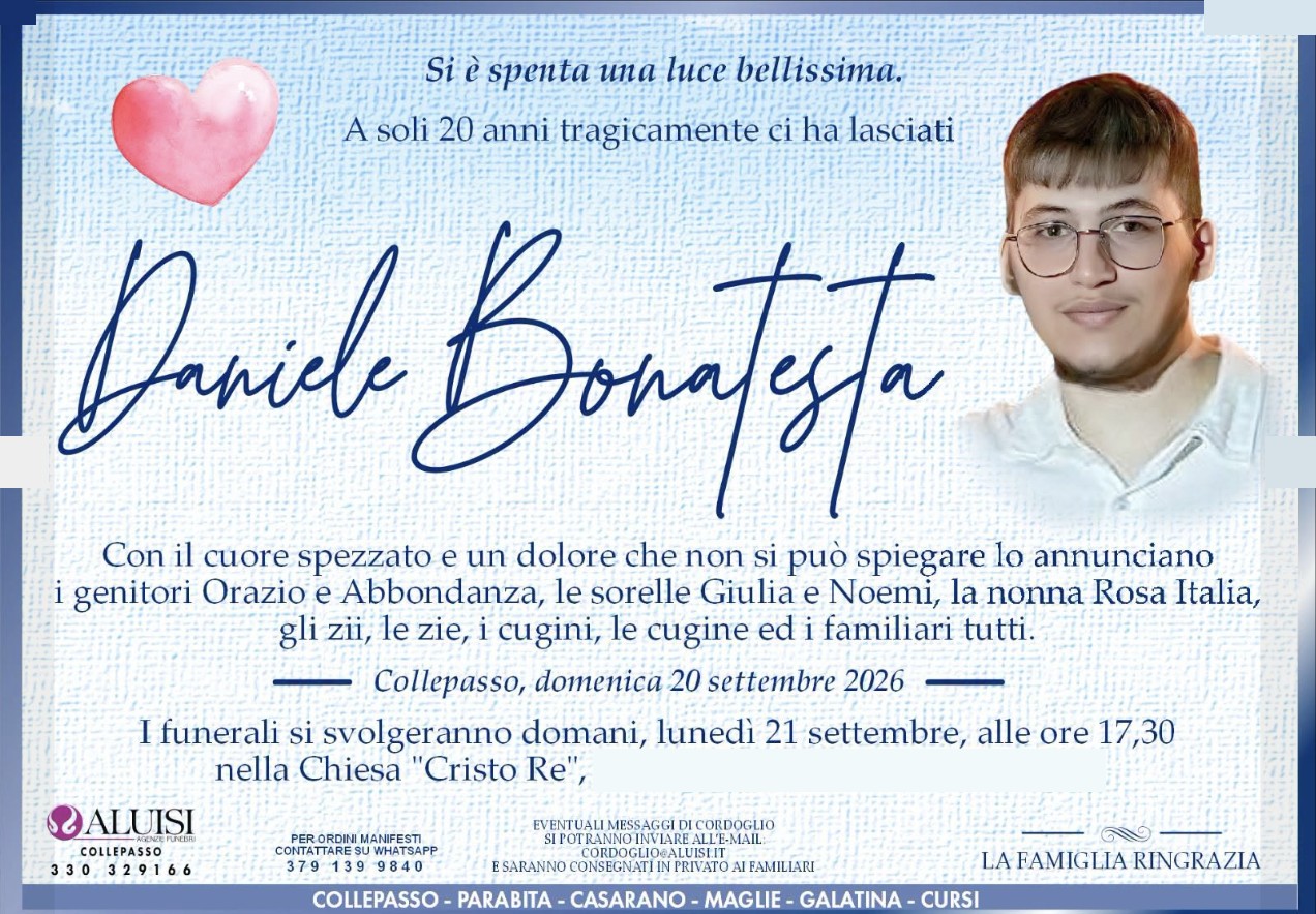 Necrologio di Daniele Bonatesta